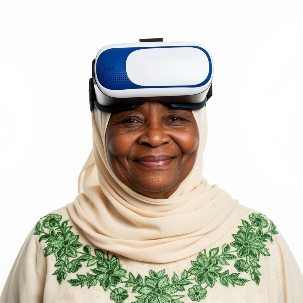 Elderly woman learning through VR